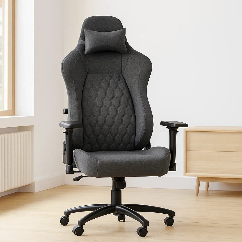 Chaise de bureau en tissu avec appuie-tête amovible gris