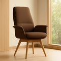 Chaise de bureau avec accoudoirs en tissu marron et pieds en bois massif 100x65x70 cm