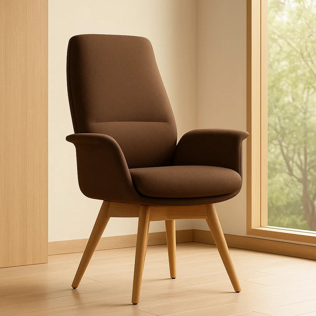 Chaise de bureau avec accoudoirs en tissu marron et pieds en bois massif 100x65x70 cm