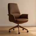 Chaise de bureau pivotante en similicuir brun avec accoudoirs et roulettes