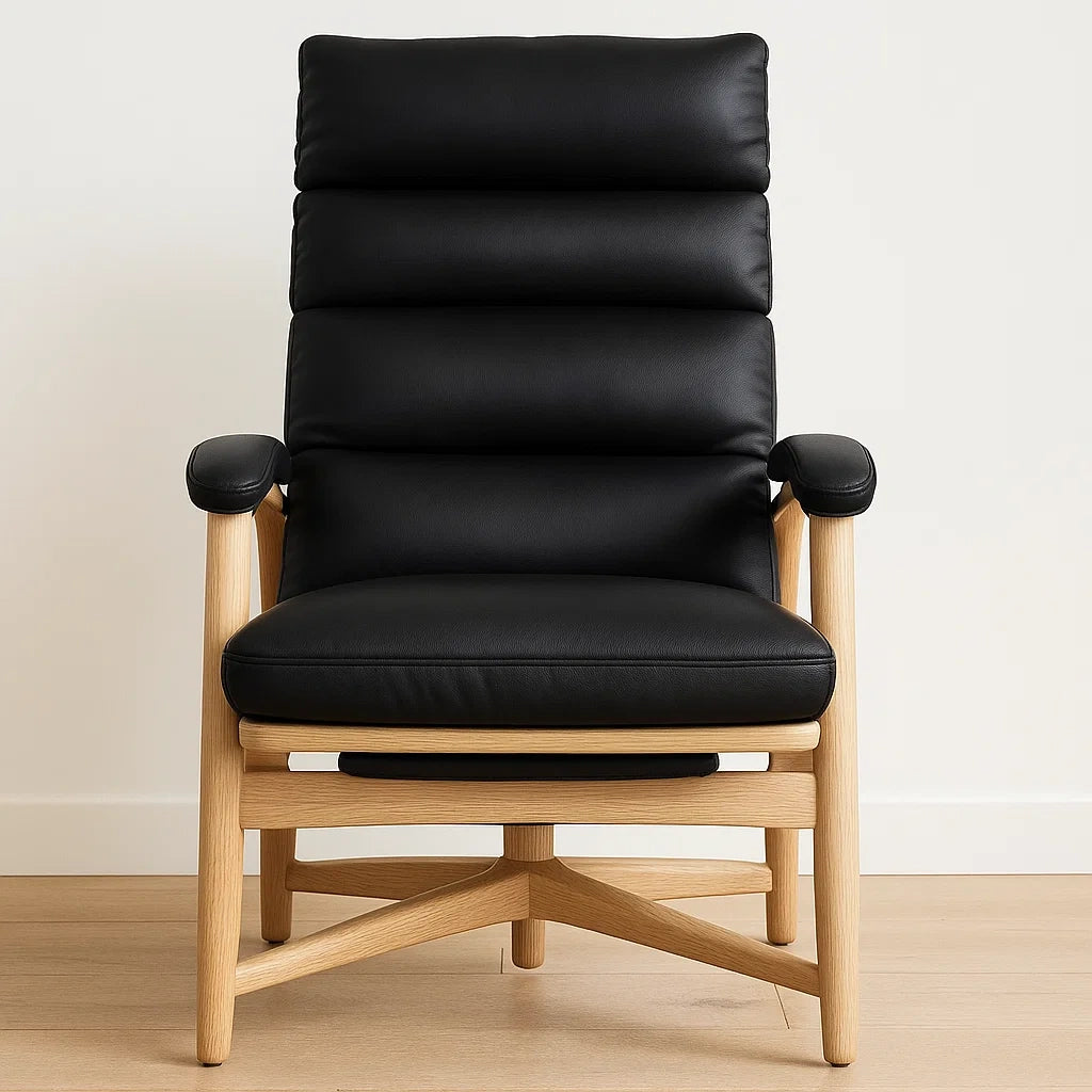 Chaise de bureau relaxante en bois massif noir en cuir PU avec coussin haut confort