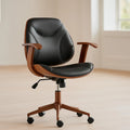 Chaise de bureau pivotante en similicuir noir et acier finition bois avec accoudoirs
