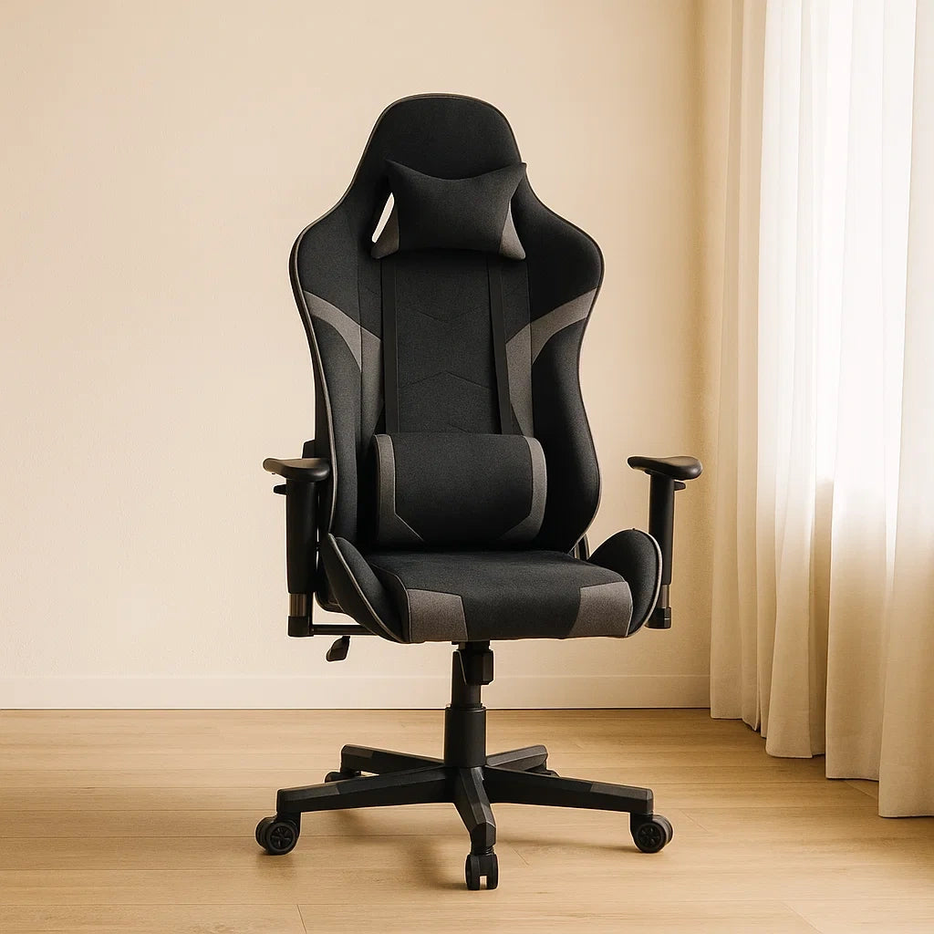 Chaise de bureau réglable noir/gris avec coussins en polyester et accoudoirs