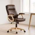 Chaise de bureau ergonomique cuir marron sur roulettes