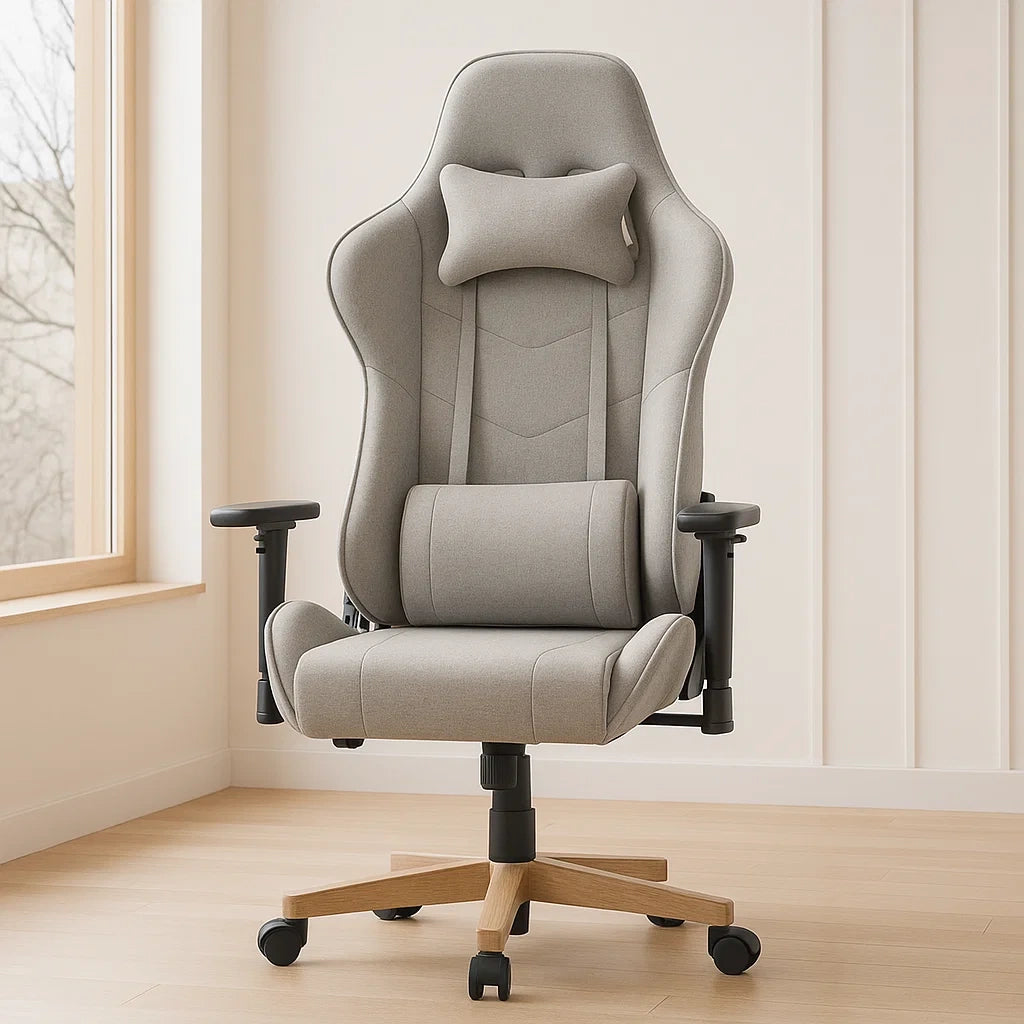 Chaise de bureau gris en tissu polyester avec base en acier hauteur réglable et accoudoirs