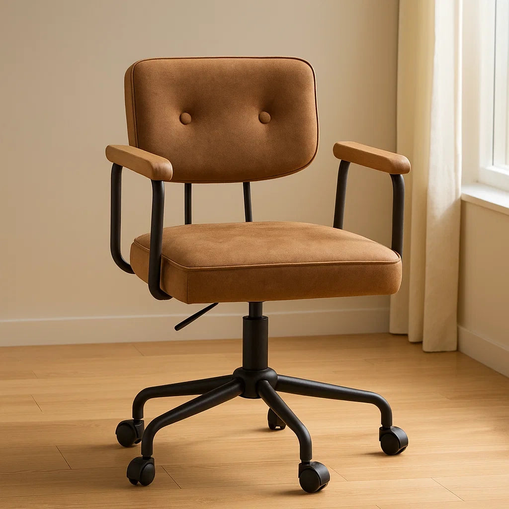 Chaise de bureau pivotante brun microfibre métal 60x45x95 cm