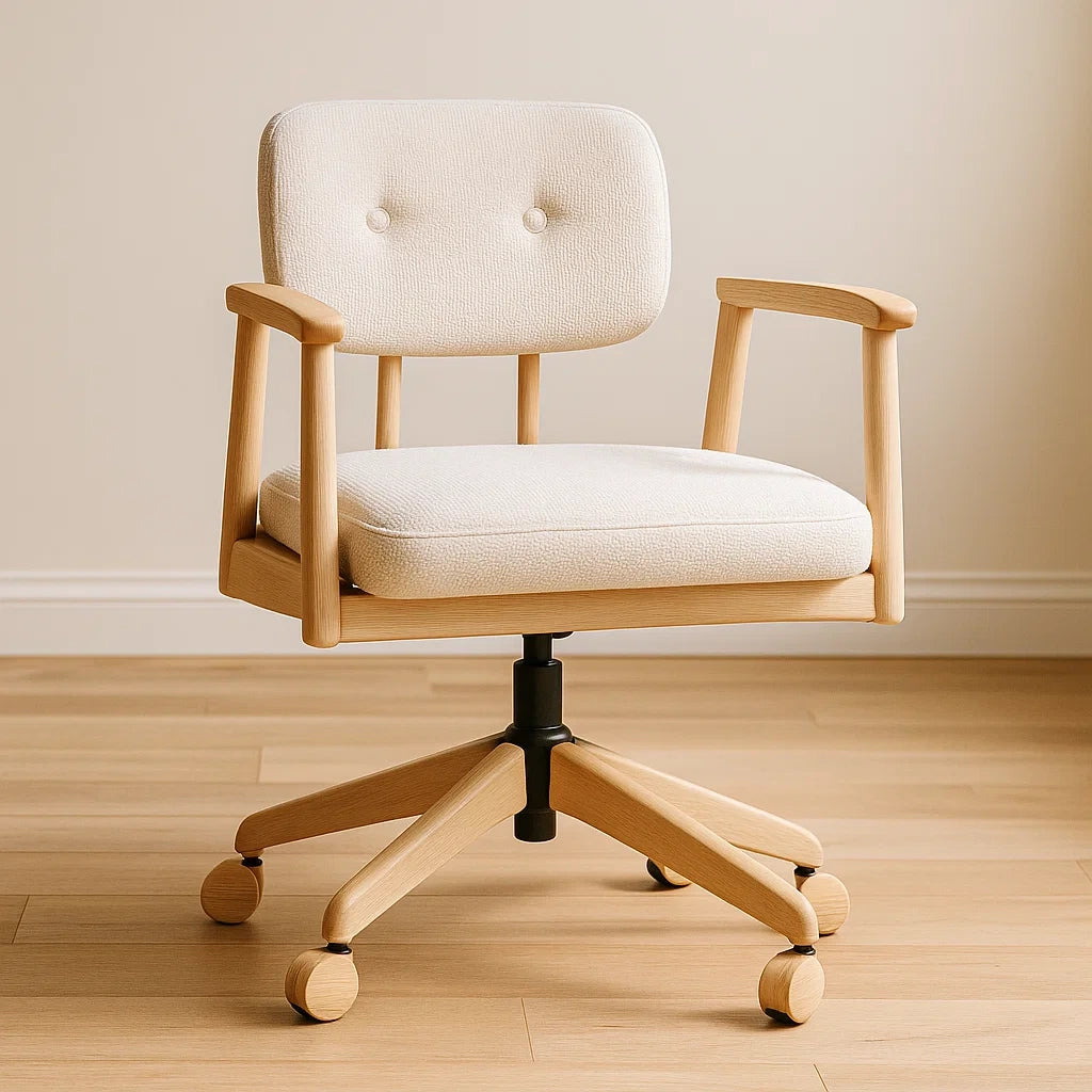 Chaise de bureau en tissu polyester blanc pivotante à roulettes 56x54x83 cm