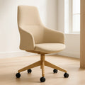 Chaise de bureau en tissu beige avec roulettes et hauteur réglable en acier