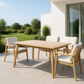 Ensemble table et chaises de jardin 5 pièces bois d'acacia coussins beige