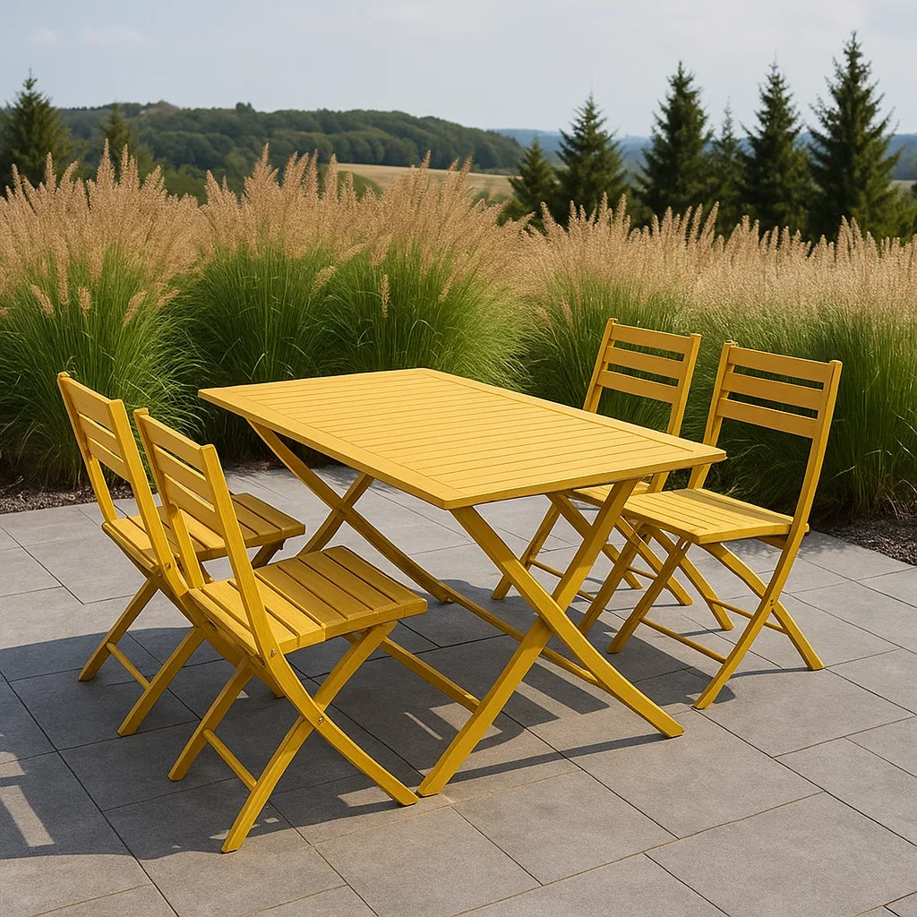 Ensemble table et chaises de jardin 5 pièces bois massif pliable jaune 4 personnes