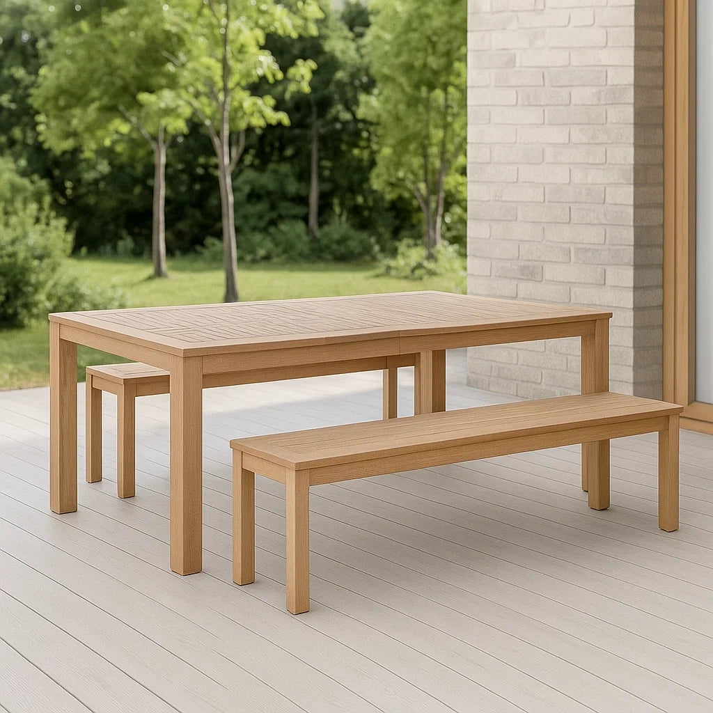 Ensemble table et chaises de jardin 3 pièces bois massif rectangulaire 150x80x75 cm chêne clair