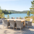 Ensemble table et chaises de jardin 9 pièces table bois de teck chaises résine tressée beige 8 places