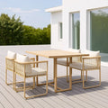 Ensemble table et chaises de jardin 5 pièces aluminium/IPE coussins beiges