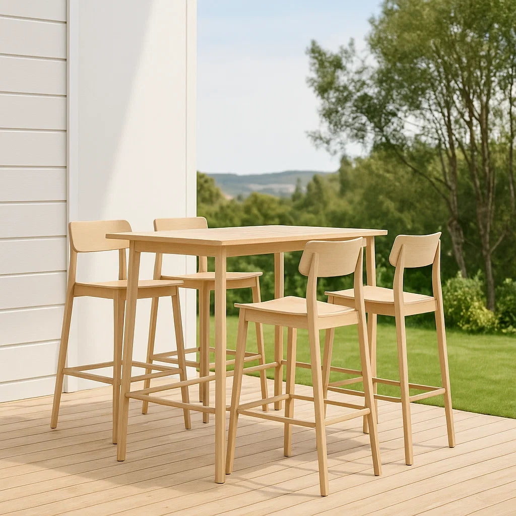 Ensemble table et chaises de jardin 5 pièces bois massif extérieur table haute chaises de bar