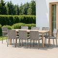 Ensemble table et chaises de jardin 9 pièces bois table rectangulaire chaises aluminium corde tressée gris clair