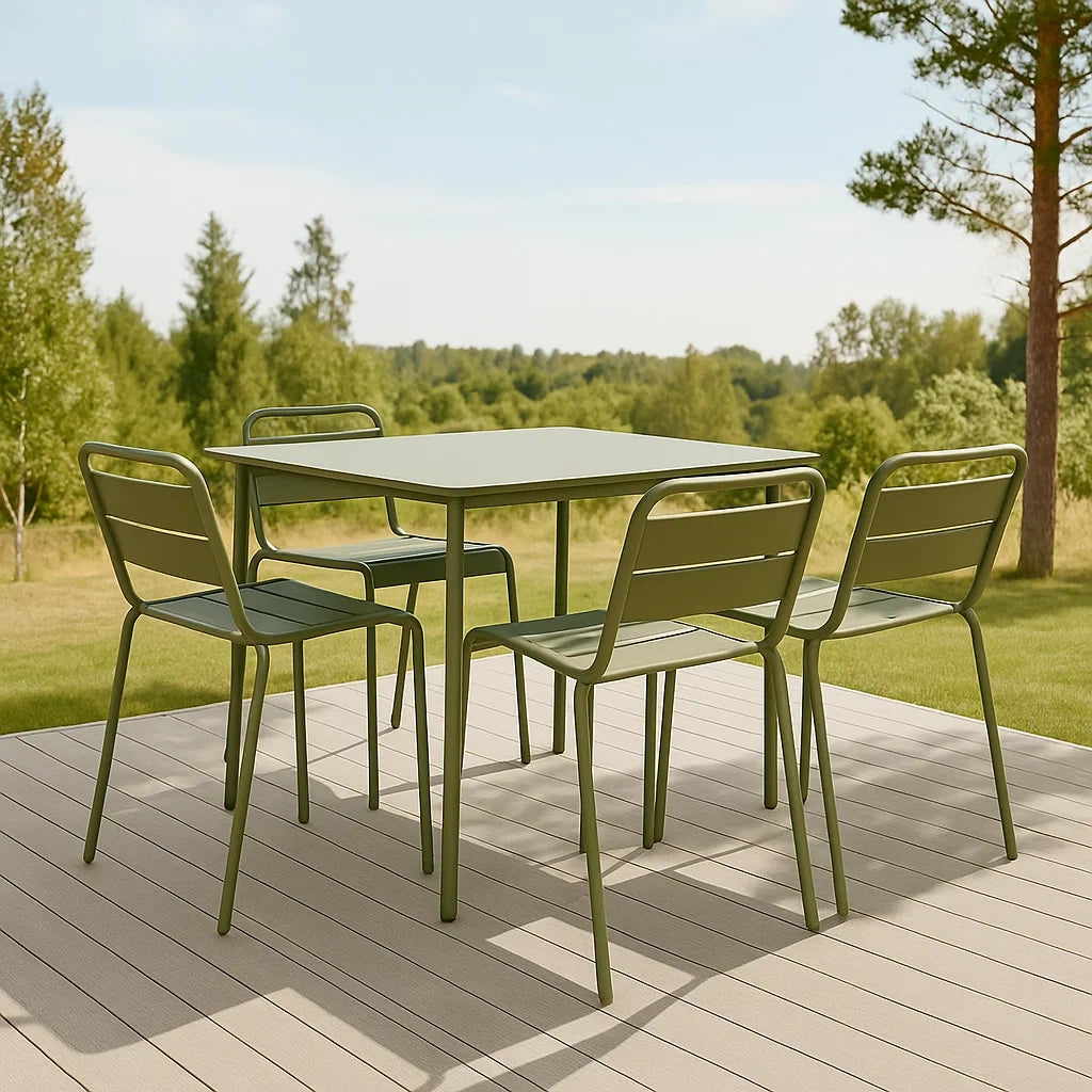 Ensemble table et chaises de jardin 5 pièces métal vert 4 places