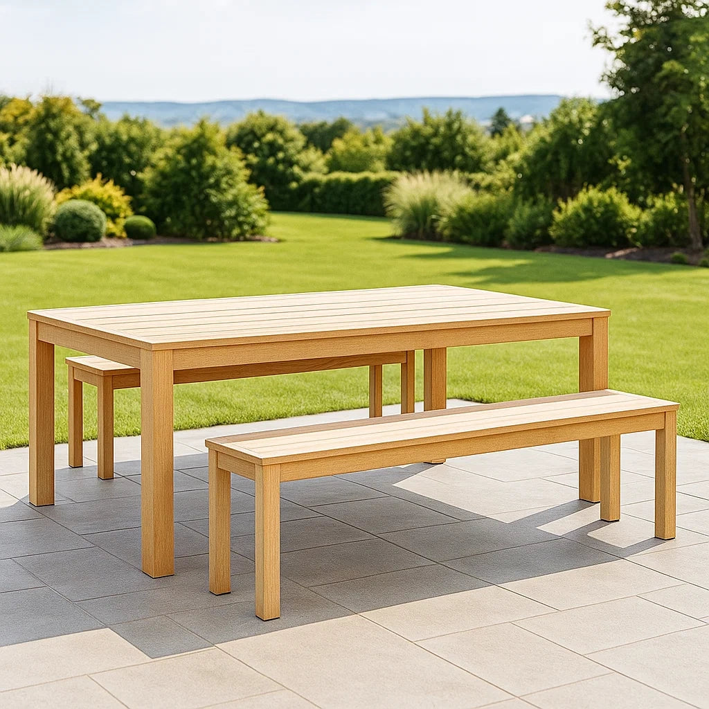 Ensemble table et chaises de jardin 3 pièces table bancs bois massif naturel