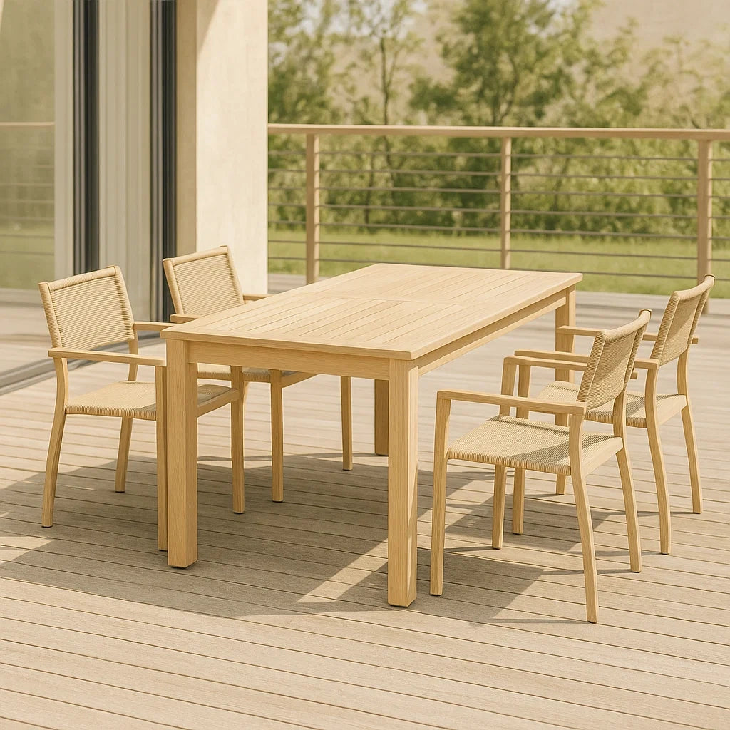 Ensemble table et chaises de jardin 5 pièces bois teck rectangulaire 180x90x75 cm
