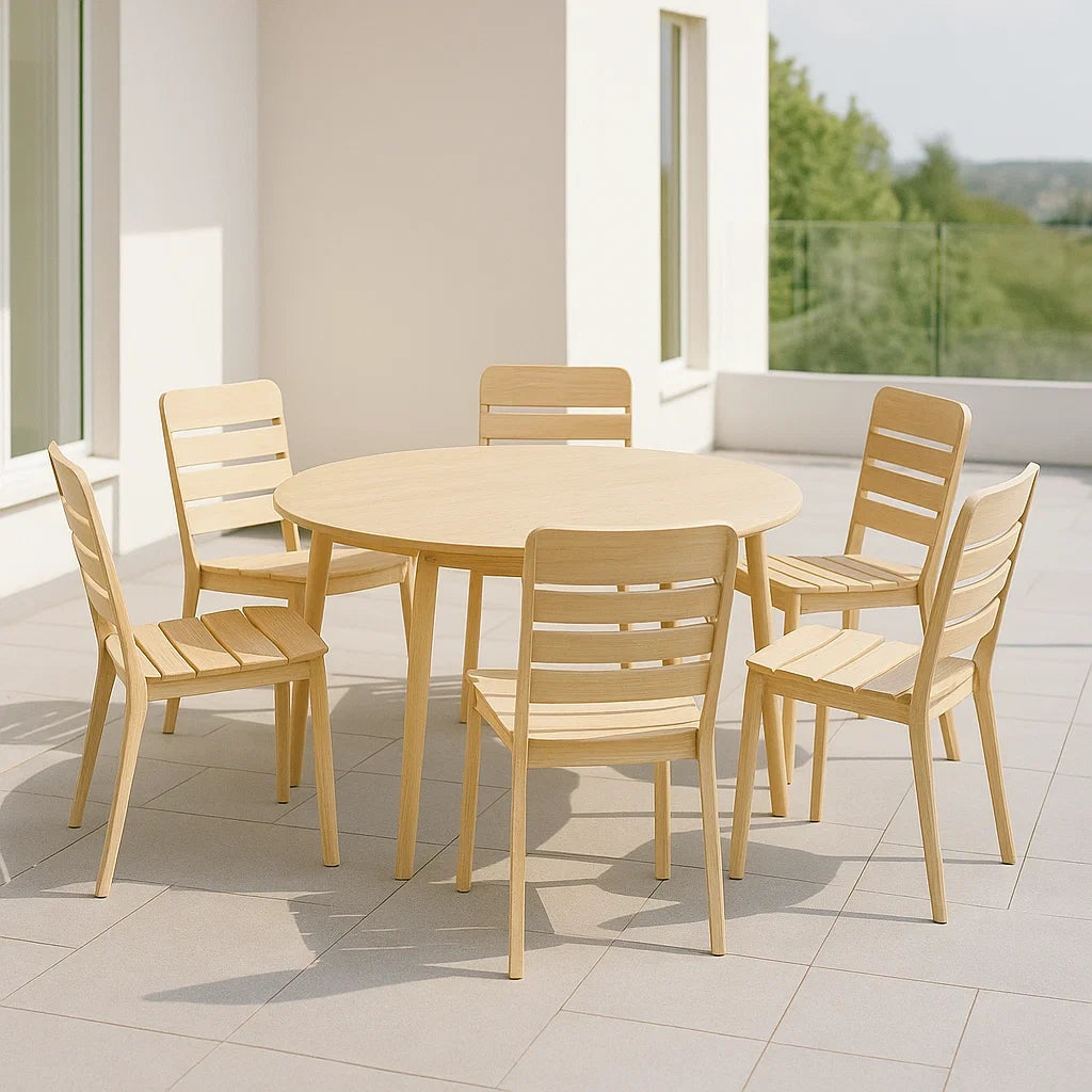 Ensemble table et chaises de jardin 7 pièces table ronde bois clair