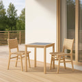 Ensemble table et chaises de jardin 3 pièces bois clair table carrée verre 2 chaises rotin