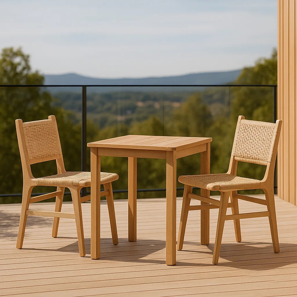 Ensemble table et chaises de jardin 3 pièces extérieur bois/rotin table carrée
