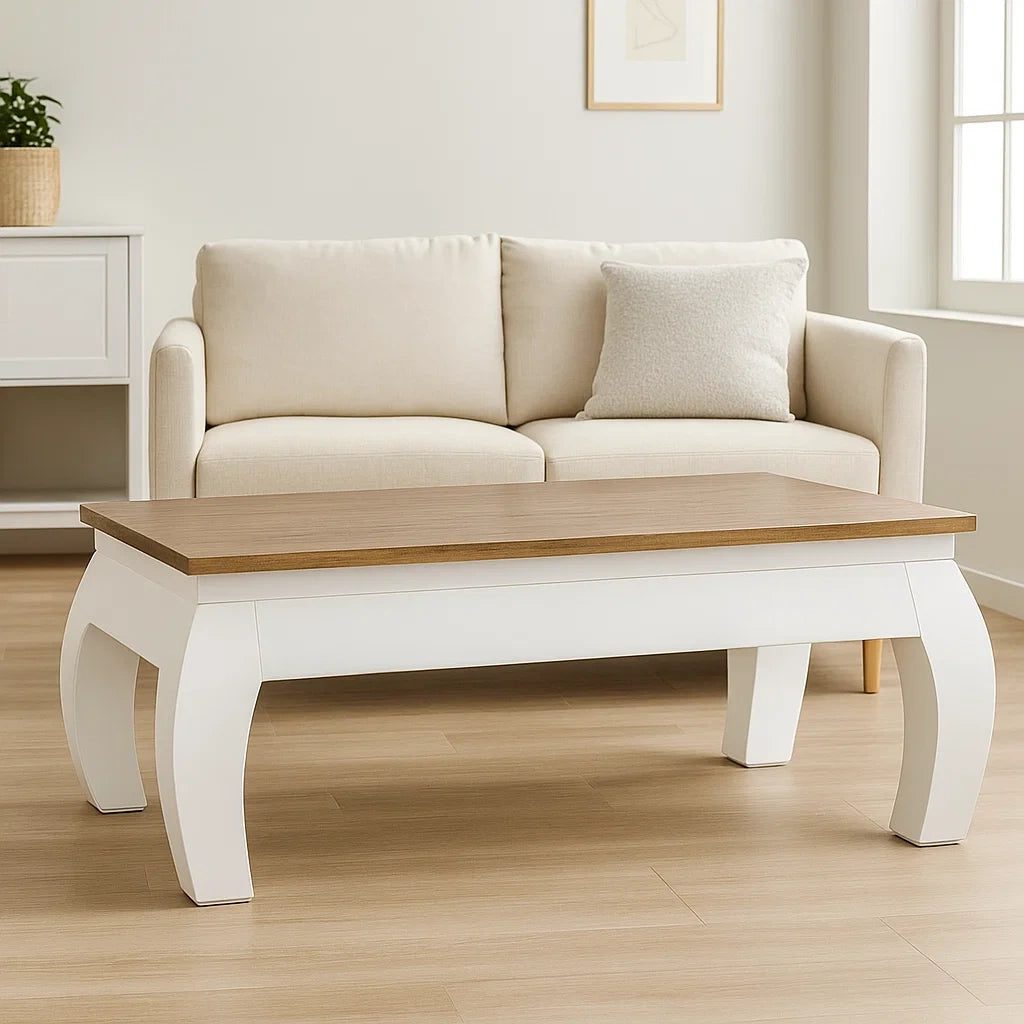Table basse rectangulaire bois blanc/chêne 110x60x40 cm