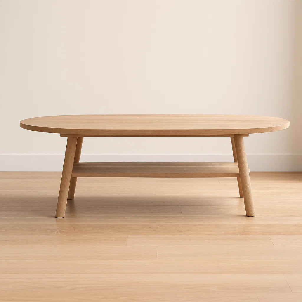 Table basse ovale chêne massif bois naturel 120x65x40 cm