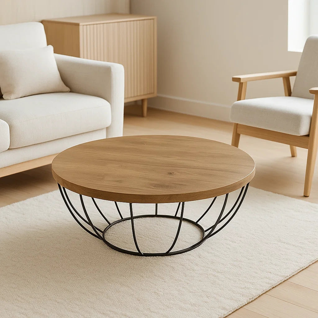 Table basse ronde bois et métal