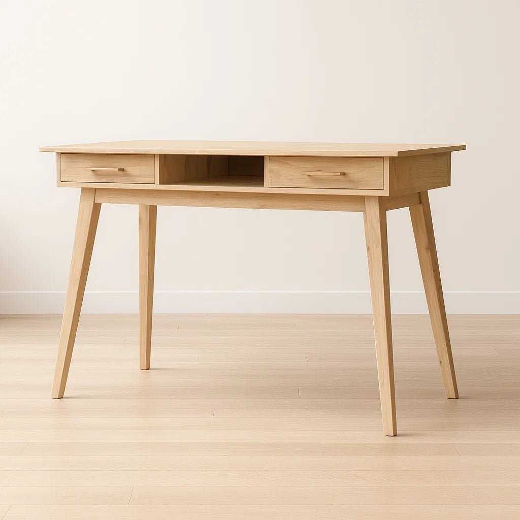 Bureau en bois avec 2 tiroirs chêne clair 120 cm