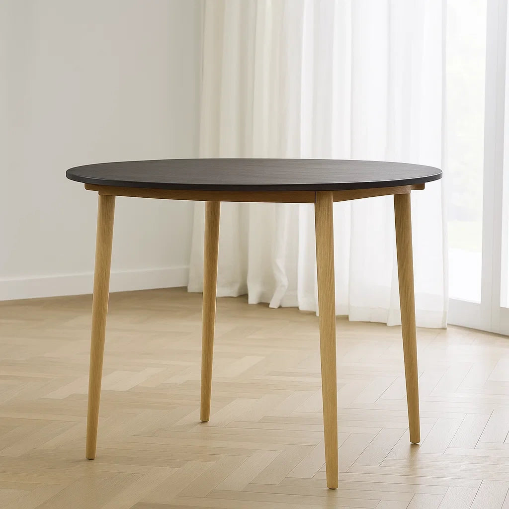 Bureau rond en bois MDF diamètre 90 cm hauteur 75 cm noir/chêne