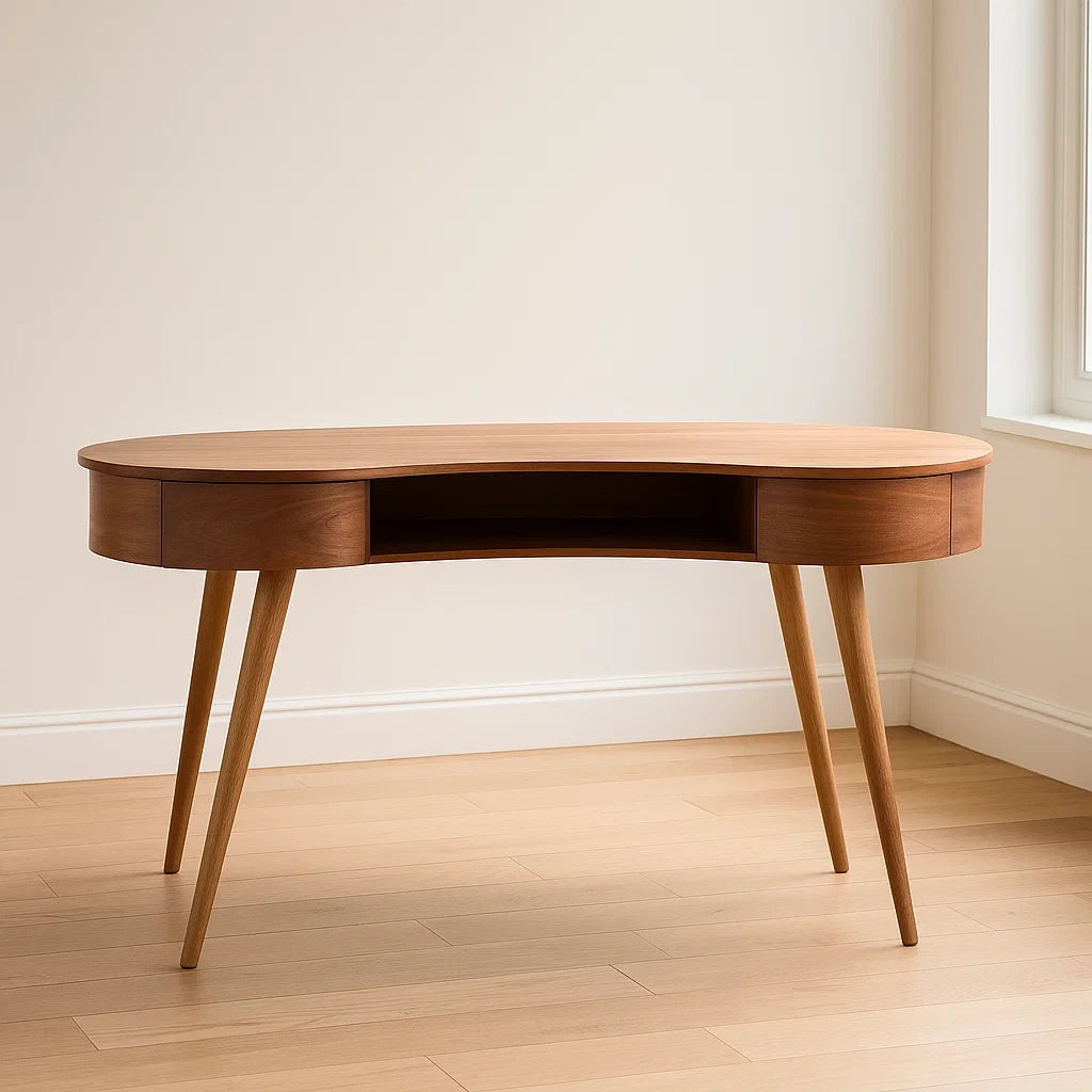 Bureau en bois forme ovale vernis 120x60x75 cm