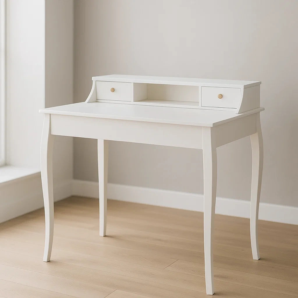 Bureau en bois blanc avec 2 tiroirs secrétaire
