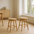 Lot de 2 tabourets ronds bois de hêtre massif