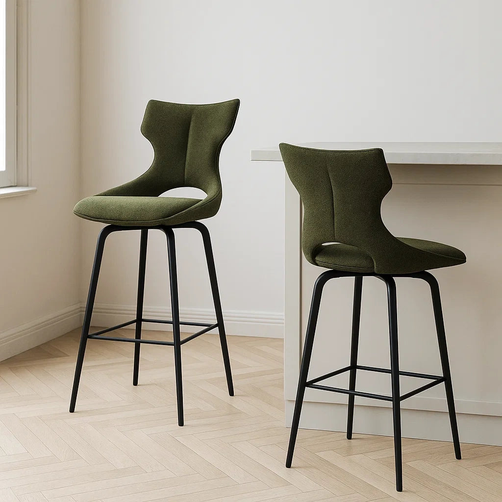 Lot de 2 tabourets de bar tissu polyester vert structure métallique