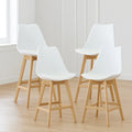 Lot de 4 tabourets de bar polypropylène blanc pieds bois de hêtre