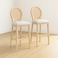 Chaise de bar bois naturel dossier rotin assise tissu beige