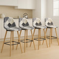 Lot de 4 tabourets de bar tissu patchwork gris/beige pieds bois et structure métallique