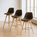 Lot de 3 tabourets de bar PU marron pieds bois de hêtre