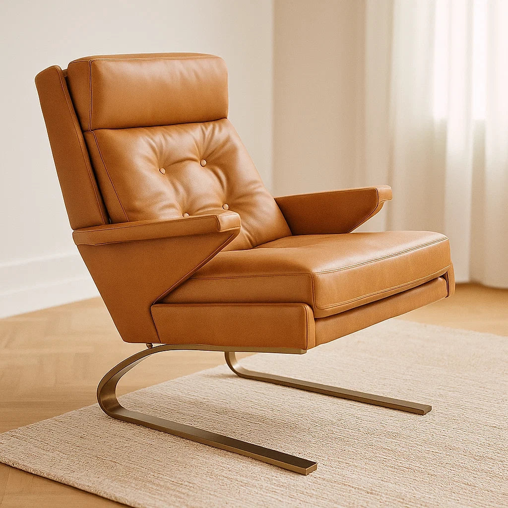 Fauteuil cuir PU marron structure métallique