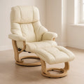 Fauteuil inclinable bois clair/polyester crème avec repose-pieds