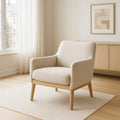 Fauteuil tissu beige cadre bois chêne 80x75x85 cm
