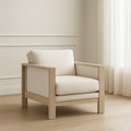 Fauteuil tissu beige structure bois massif 80x75x85 cm