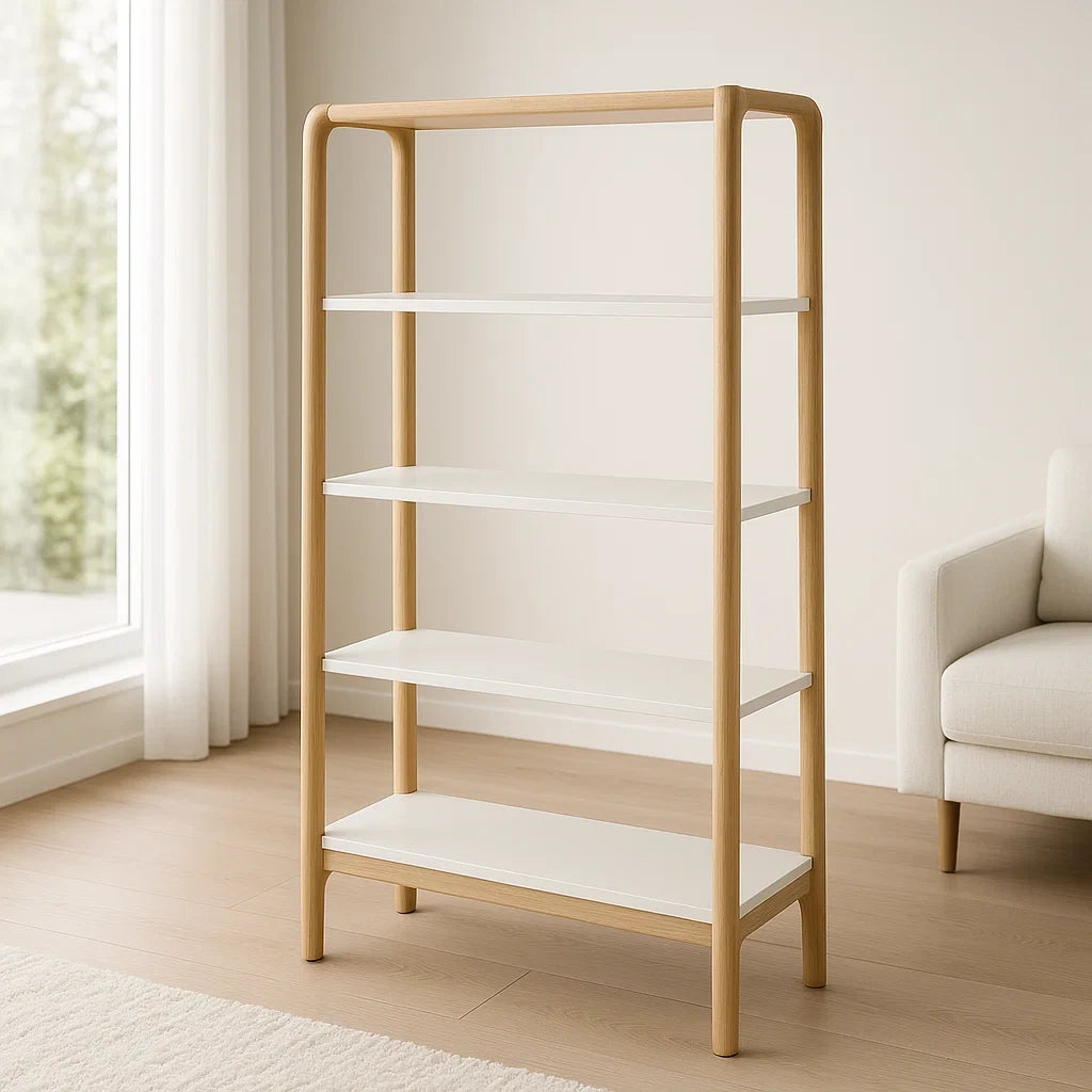 Etagères en bois massif et panneaux MDF avec 4 niveaux Blanc/Bois 120x60x40 cm