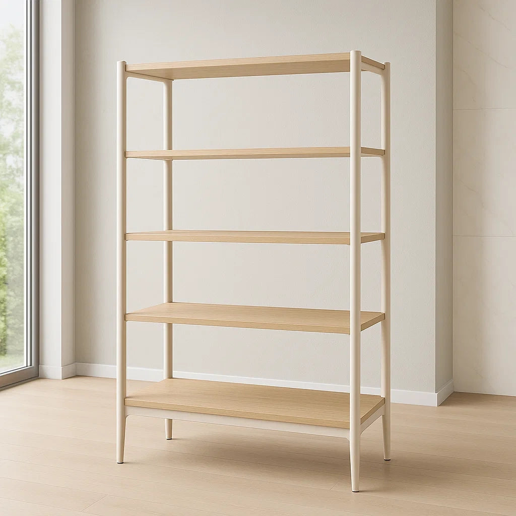 Etagères en métal et bois 4 niveaux Beige/Bois clair 150x80x35 cm