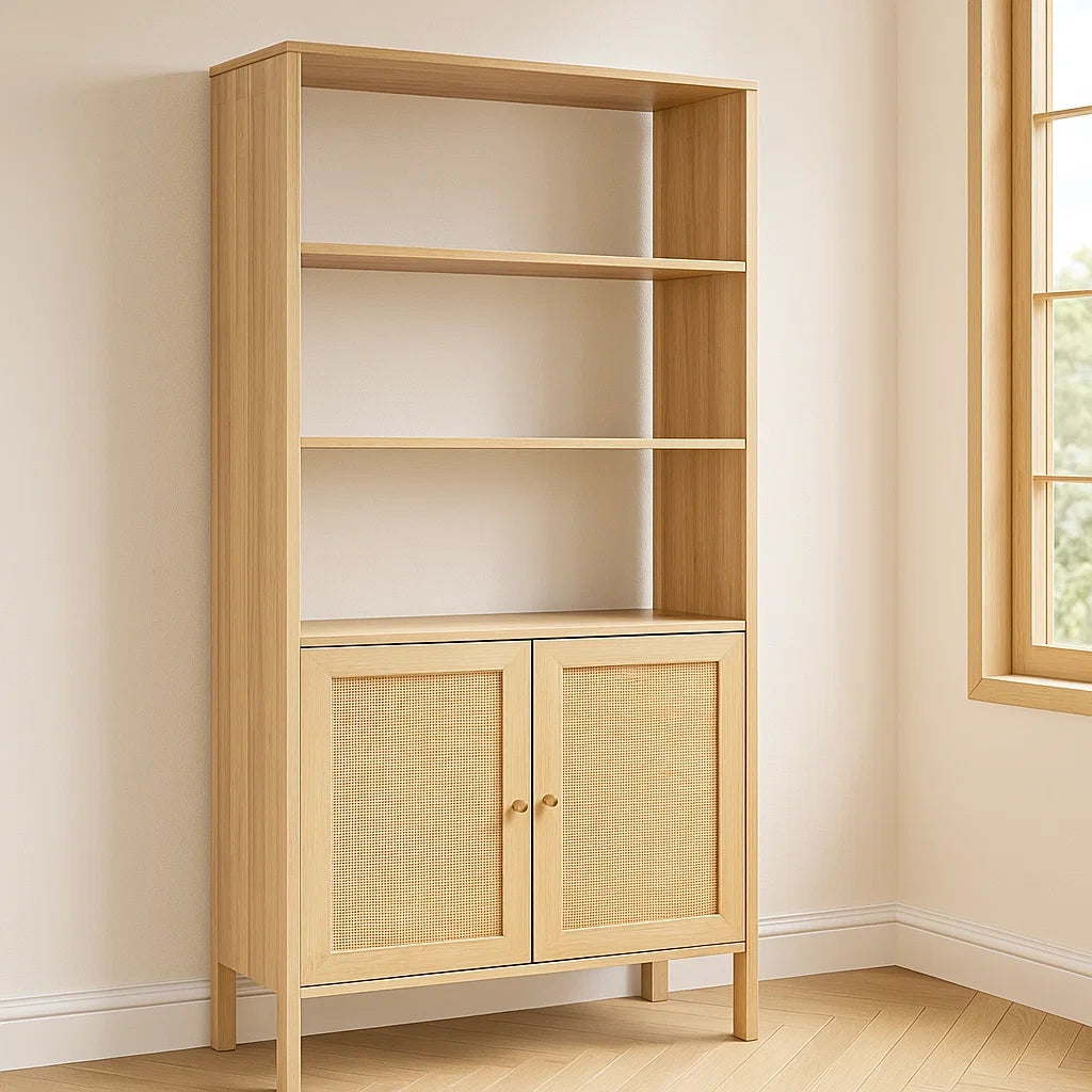 Etagères en bois avec portes en rotin 180x80x35 cm