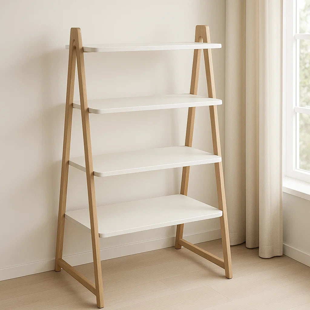 Etagères en bois blanc/chêne clair à 4 niveaux 170x80x40 cm