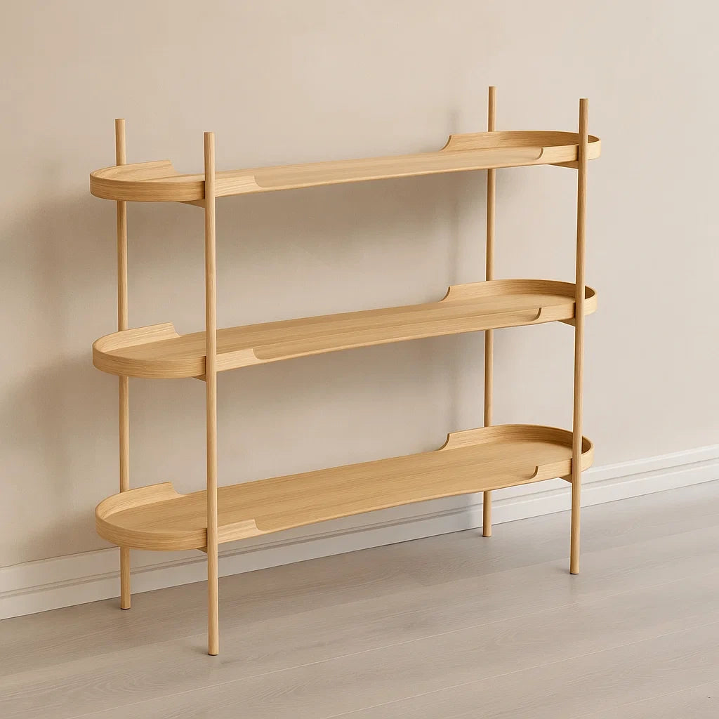 Etagères en bois naturel forme ovale à 3 niveaux