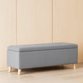 Banquettes de rangement rectangulaire en tissu polyester gris avec pieds en bois 120x40x45 cm