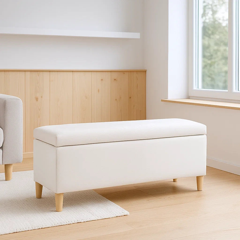 Banquettes de rangement rectangulaires en tissu blanc