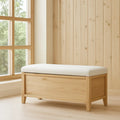 Banquettes coffre de rangement en bois de chêne avec coussin en polyester beige 100x40x45 cm